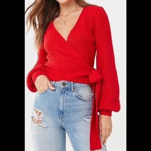 Forever 21 Red Surplice Wrap Sweater